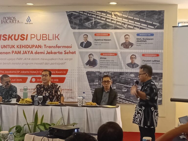 Diskusi publik yang digelar POROSJAKARTA.COM bertajuk “Air untuk Kehidupan: Transformasi Layanan PAM JAYA Demi Jakarta Sehat” pada Jumat (25/7) di The Jayakarta SP Hotel, Taman Sari, Jakarta Barat.